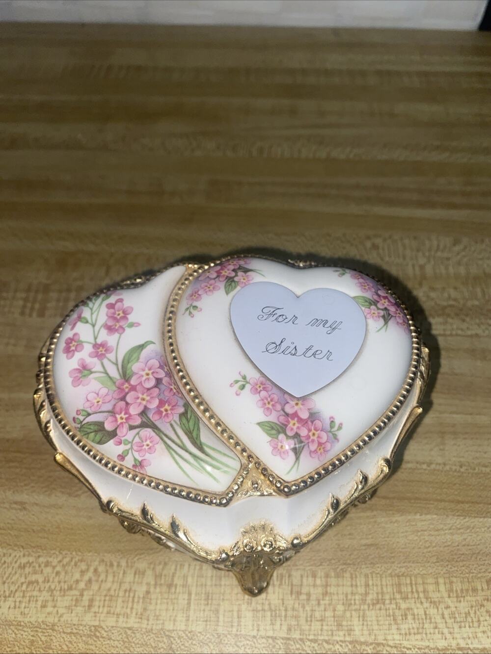 Vintage Sankyo Music Box 2 Heart Pink Fliers Gold Trim Music Plays Perfectly